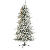 Thumbnail for 6.5’ Flocked Livingston Fir Artificial Christmas Tree with Pine Cones and 300 Clear Warm LED Lights