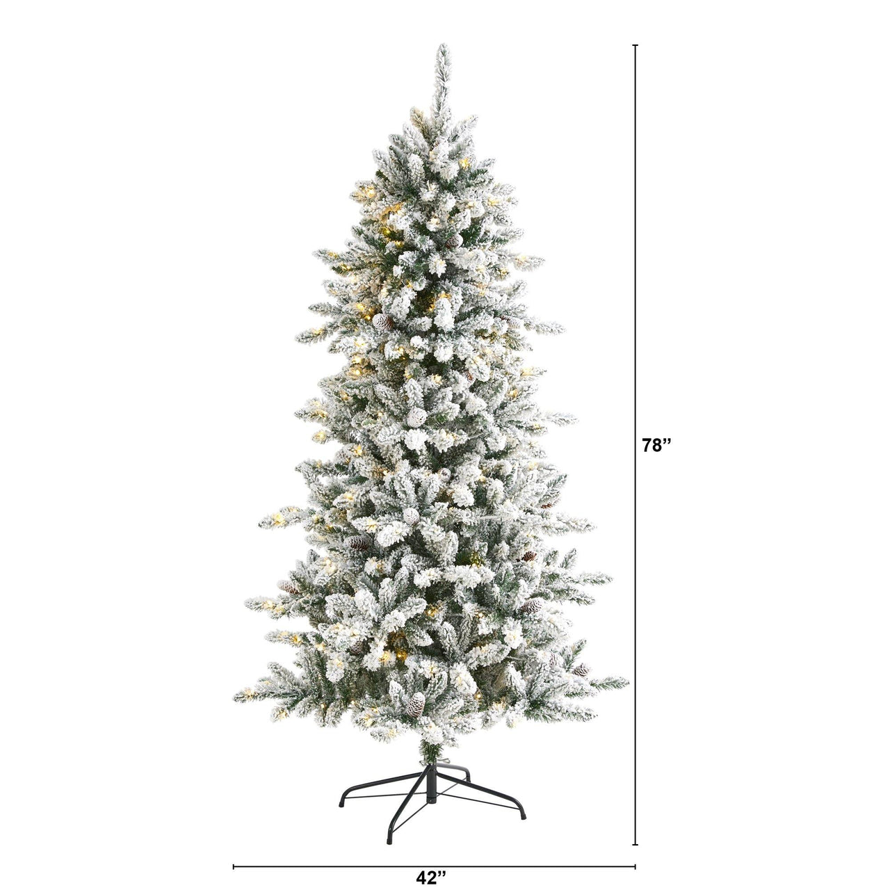 6.5’ Flocked Livingston Fir Artificial Christmas Tree with Pine Cones and 300 Clear Warm LED Lights - The Fox Decor
