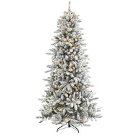 Thumbnail for 7.5’ Flocked Livingston Fir Artificial Christmas Tree with Pine Cones and 500 Clear Warm LED Lights