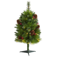 Thumbnail for 3’ Montana Mixed Pine Artificial Christmas Tree with Pine Cones, Berries and 50 Clear LED Lights