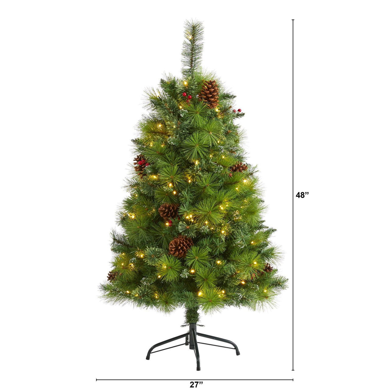 4’ Montana Mixed Pine Artificial Christmas Tree with Pine Cones, Berries and 150 Clear LED Lights - The Fox Decor