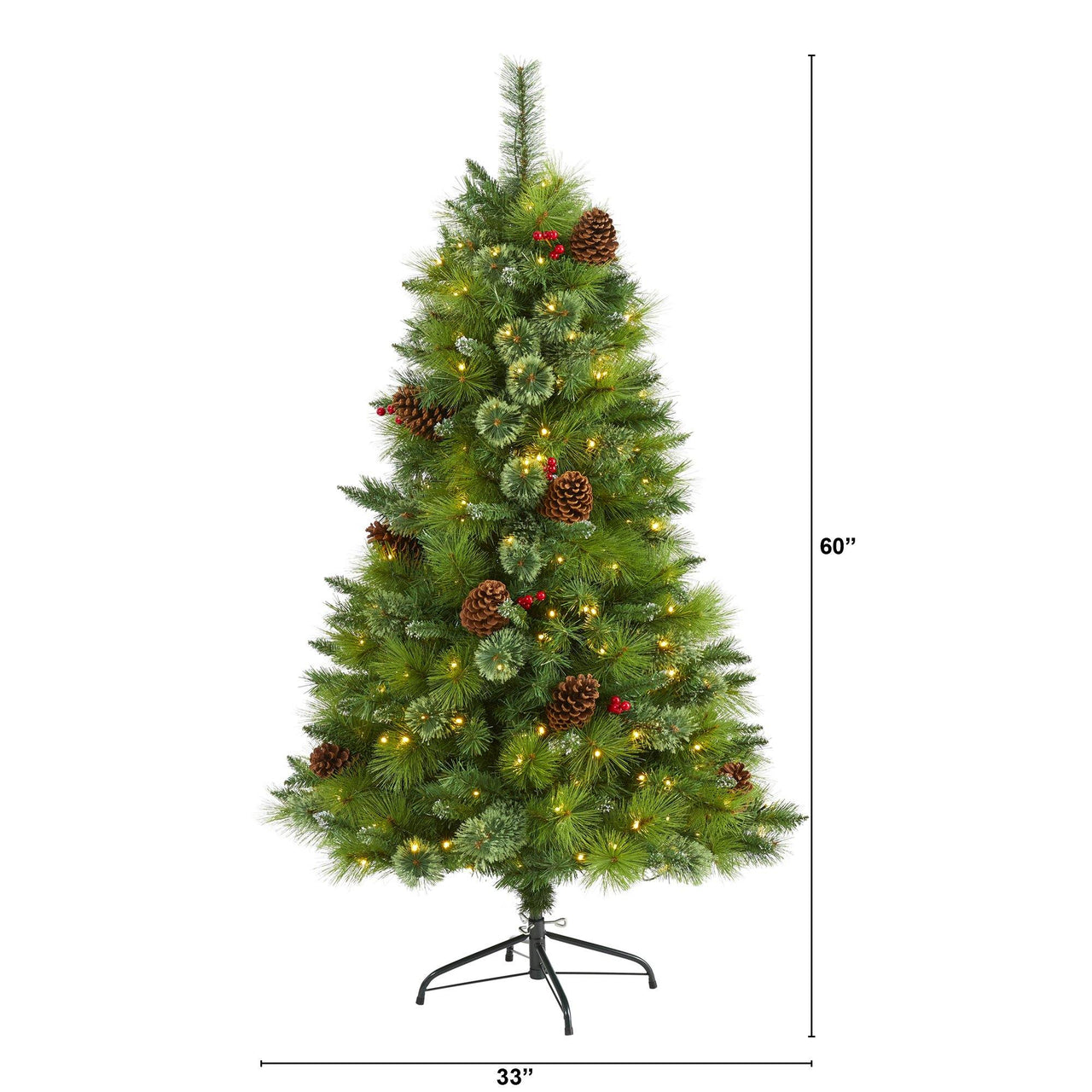 5’ Montana Mixed Pine Artificial Christmas Tree with Pine Cones, Berries and 250 Clear LED Lights - The Fox Decor
