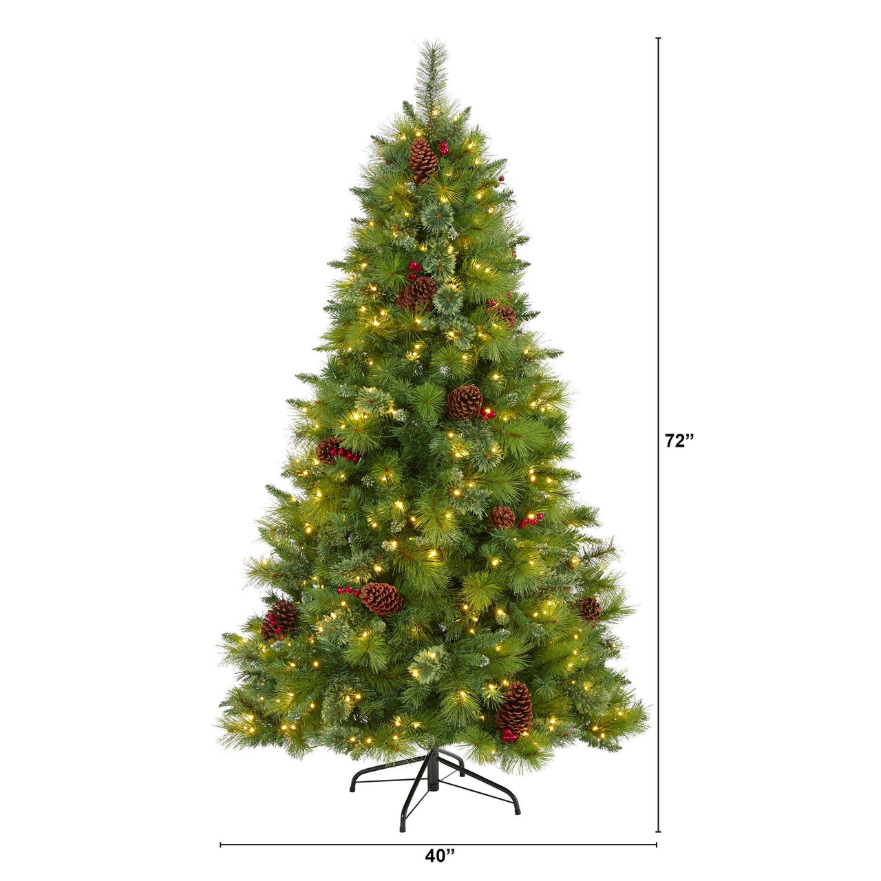 6’ Montana Mixed Pine Artificial Christmas Tree with Pine Cones, Berries and 350 Clear LED Lights - The Fox Decor
