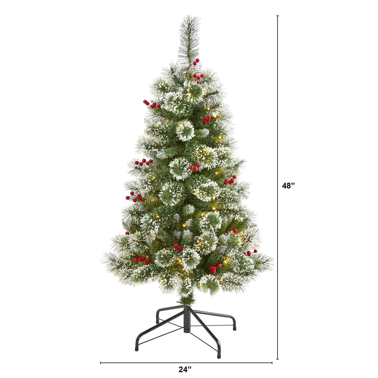 4’ Frosted Swiss Pine Artificial Christmas Tree with 100 Clear LED Lights and Berries - The Fox Decor