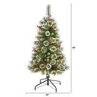Thumbnail for 4’ Frosted Swiss Pine Artificial Christmas Tree with 100 Clear LED Lights and Berries - The Fox Decor