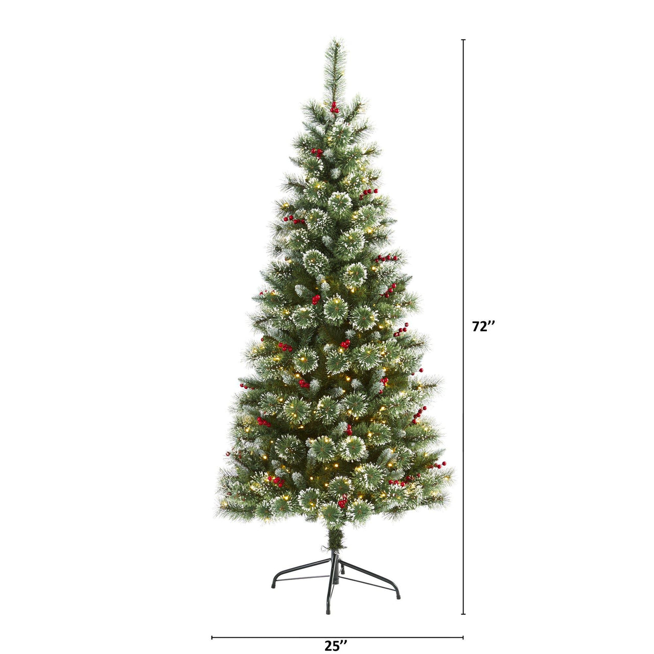 6’ Frosted Swiss Pine Artificial Christmas Tree with 300 Clear LED Lights and Berries - The Fox Decor