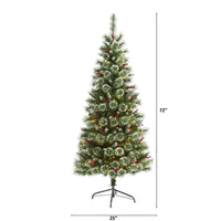 Thumbnail for 6’ Frosted Swiss Pine Artificial Christmas Tree with 300 Clear LED Lights and Berries - The Fox Decor