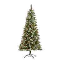 Thumbnail for 7’ Frosted Swiss Pine Artificial Christmas Tree with 400 Clear LED Lights and Berries