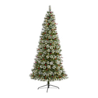 Thumbnail for 8’ Frosted Swiss Pine Artificial Christmas Tree with 550 Clear LED Lights and Berries