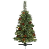 Thumbnail for 3’ White Mountain Pine Artificial Christmas Tree with 50 Clear LED Lights and Pine Cones