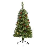 Thumbnail for 4’ White Mountain Pine Artificial Christmas Tree with 100 Clear LED Lights and Pine Cones