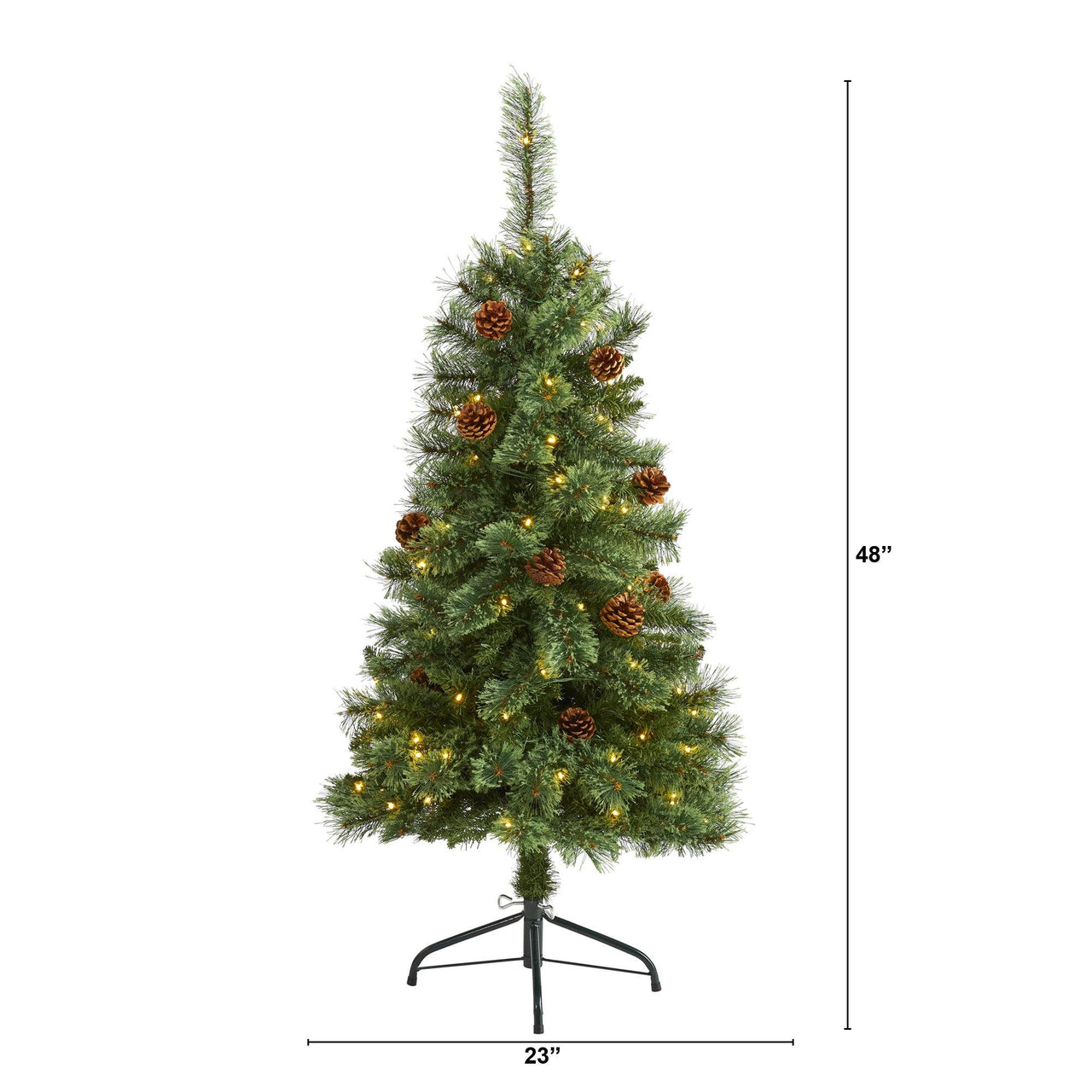 4’ White Mountain Pine Artificial Christmas Tree with 100 Clear LED Lights and Pine Cones - The Fox Decor
