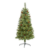 Thumbnail for 5’ White Mountain Pine Artificial Christmas Tree with 200 Clear LED Lights and Pine Cones