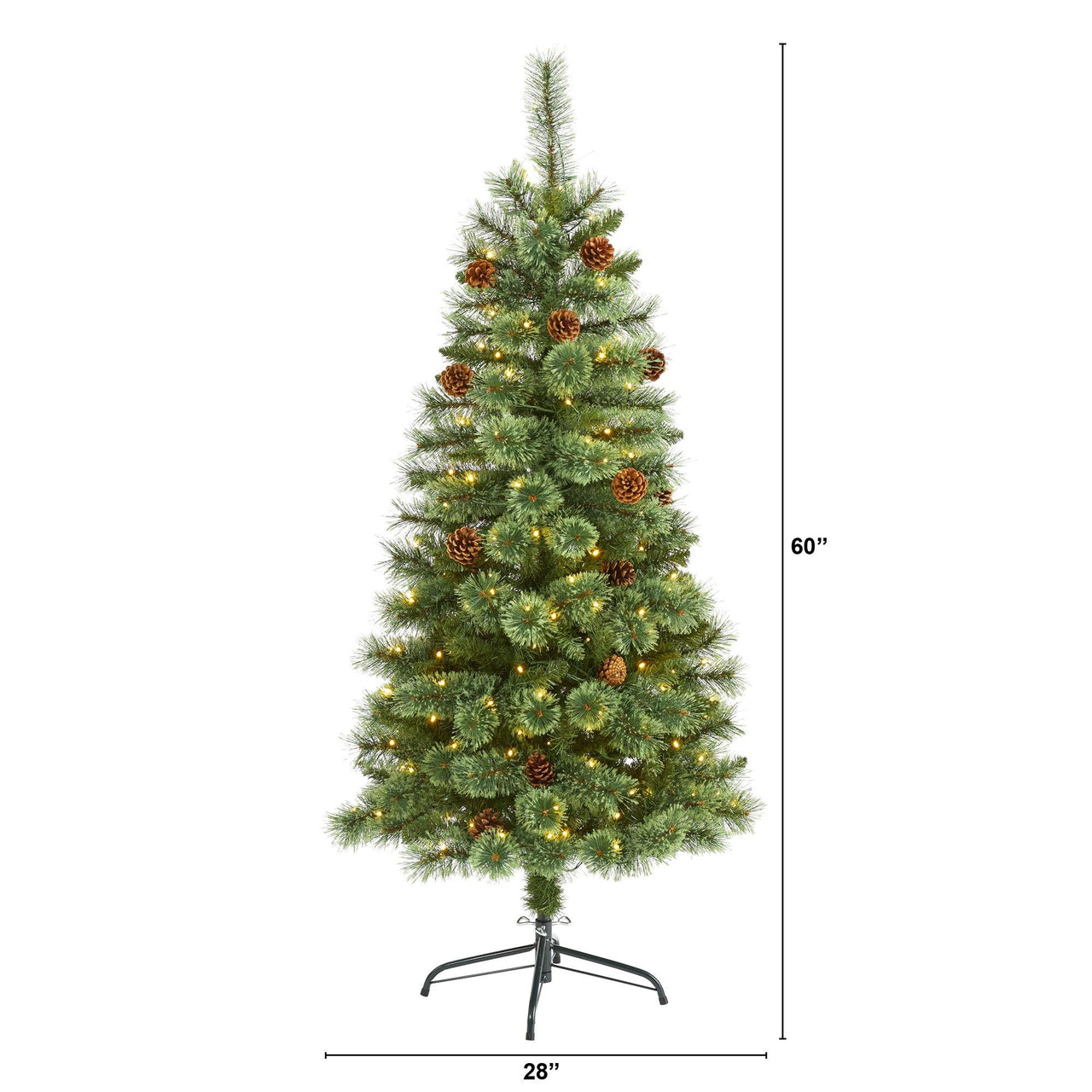 5’ White Mountain Pine Artificial Christmas Tree with 200 Clear LED Lights and Pine Cones - The Fox Decor
