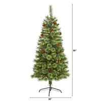 Thumbnail for 5’ White Mountain Pine Artificial Christmas Tree with 200 Clear LED Lights and Pine Cones - The Fox Decor