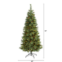 Thumbnail for 6’ White Mountain Pine Artificial Christmas Tree with 300 Clear LED Lights and Pine Cones - The Fox Decor