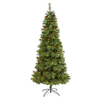 Thumbnail for 7’ White Mountain Pine Artificial Christmas Tree with 400 Clear LED Lights and Pine Cones