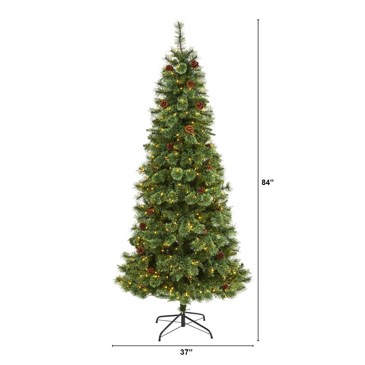 7’ White Mountain Pine Artificial Christmas Tree with 400 Clear LED Lights and Pine Cones - The Fox Decor