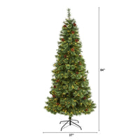 Thumbnail for 7’ White Mountain Pine Artificial Christmas Tree with 400 Clear LED Lights and Pine Cones - The Fox Decor