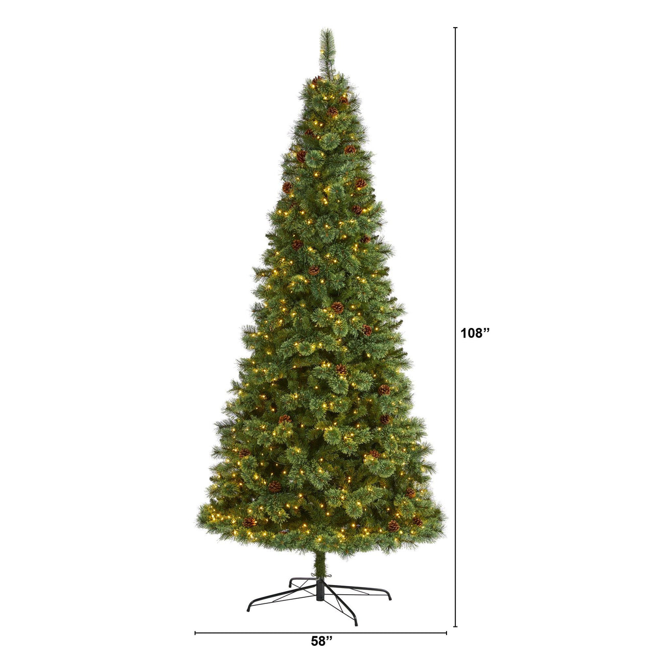 9’ White Mountain Pine Artificial Christmas Tree with 650 Clear LED Lights and Pine Cones - The Fox Decor