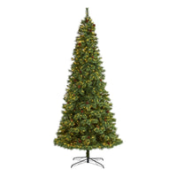 Thumbnail for 10’ White Mountain Pine Artificial Christmas Tree with 850 Clear LED Lights and Pine Cones