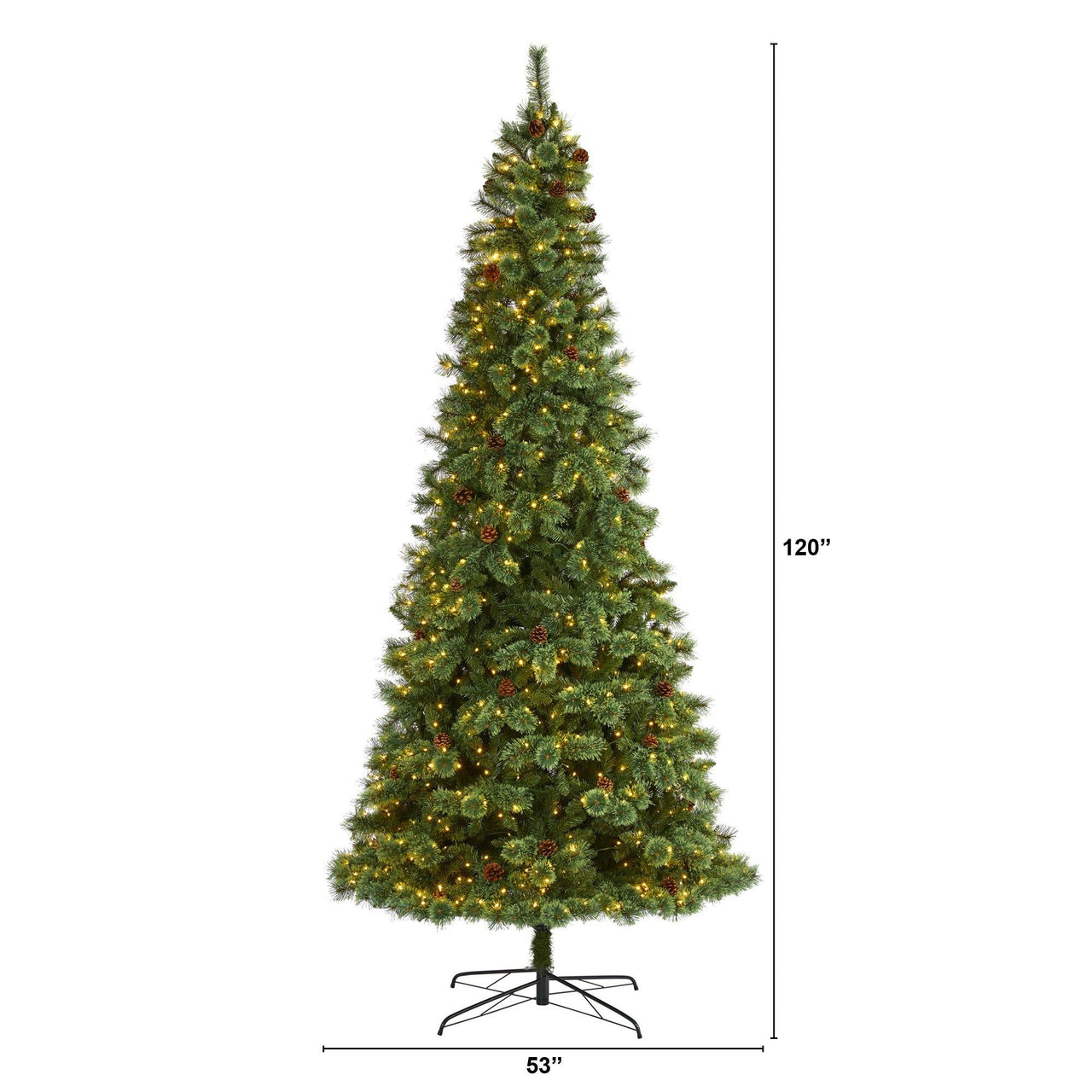 10’ White Mountain Pine Artificial Christmas Tree with 850 Clear LED Lights and Pine Cones - The Fox Decor
