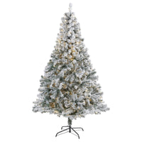Thumbnail for 7' Flocked Rock Springs Spruce Artificial Christmas Tree with 350 Clear LED Lights and 800 Bendable Branches