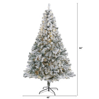 Thumbnail for 7' Flocked Rock Springs Spruce Artificial Christmas Tree with 350 Clear LED Lights and 800 Bendable Branches - The Fox Decor