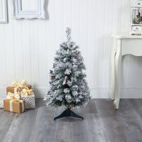 Thumbnail for 3' Flocked White River Mountain Pine Artificial Christmas Tree with Pinecones - The Fox Decor