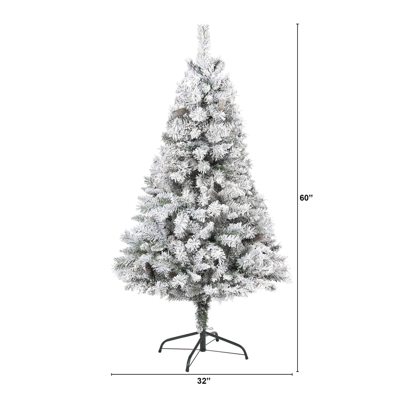 5' Flocked White River Mountain Pine Artificial Christmas Tree with Pinecones - The Fox Decor