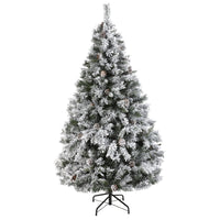 Thumbnail for 6' Flocked White River Mountain Pine Artificial Christmas Tree with Pinecones