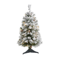 Thumbnail for 3' Flocked White River Mountain Pine Artificial Christmas Tree with Pinecones and 50 Clear LED Lights