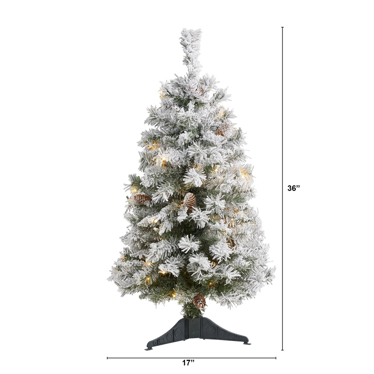 3' Flocked White River Mountain Pine Artificial Christmas Tree with Pinecones and 50 Clear LED Lights - The Fox Decor