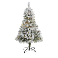 Thumbnail for 4' Flocked White River Mountain Pine Artificial Christmas Tree with Pinecones and 100 Clear LED Lights