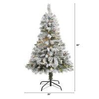 Thumbnail for 4' Flocked White River Mountain Pine Artificial Christmas Tree with Pinecones and 100 Clear LED Lights - The Fox Decor