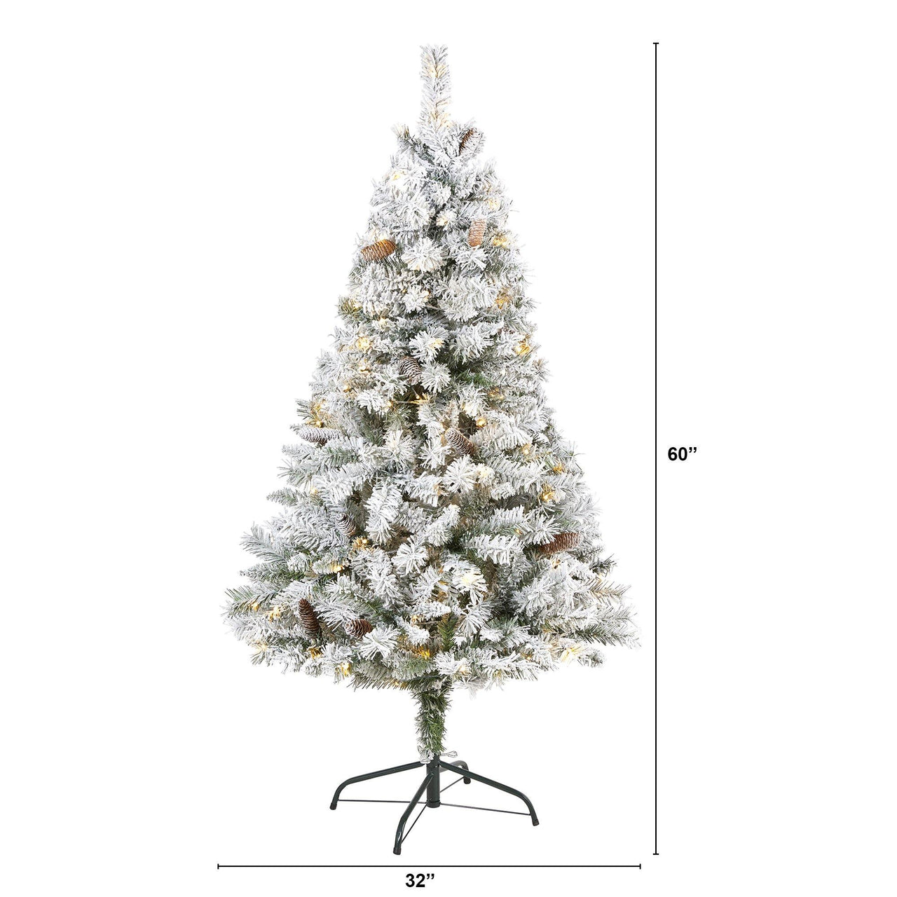 5' Flocked White River Mountain Pine Artificial Christmas Tree with Pinecones and 150 Clear LED Lights - The Fox Decor