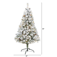 Thumbnail for 5' Flocked White River Mountain Pine Artificial Christmas Tree with Pinecones and 150 Clear LED Lights - The Fox Decor