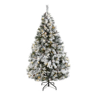 Thumbnail for 6' Flocked White River Mountain Pine Artificial Christmas Tree with Pinecones and 250 Clear LED Lights
