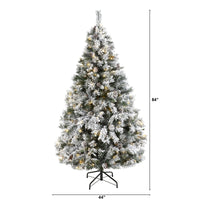 Thumbnail for 6' Flocked White River Mountain Pine Artificial Christmas Tree with Pinecones and 250 Clear LED Lights - The Fox Decor
