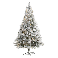 Thumbnail for 7' Flocked White River Mountain Pine Artificial Christmas Tree with Pinecones and 350 LED Lights