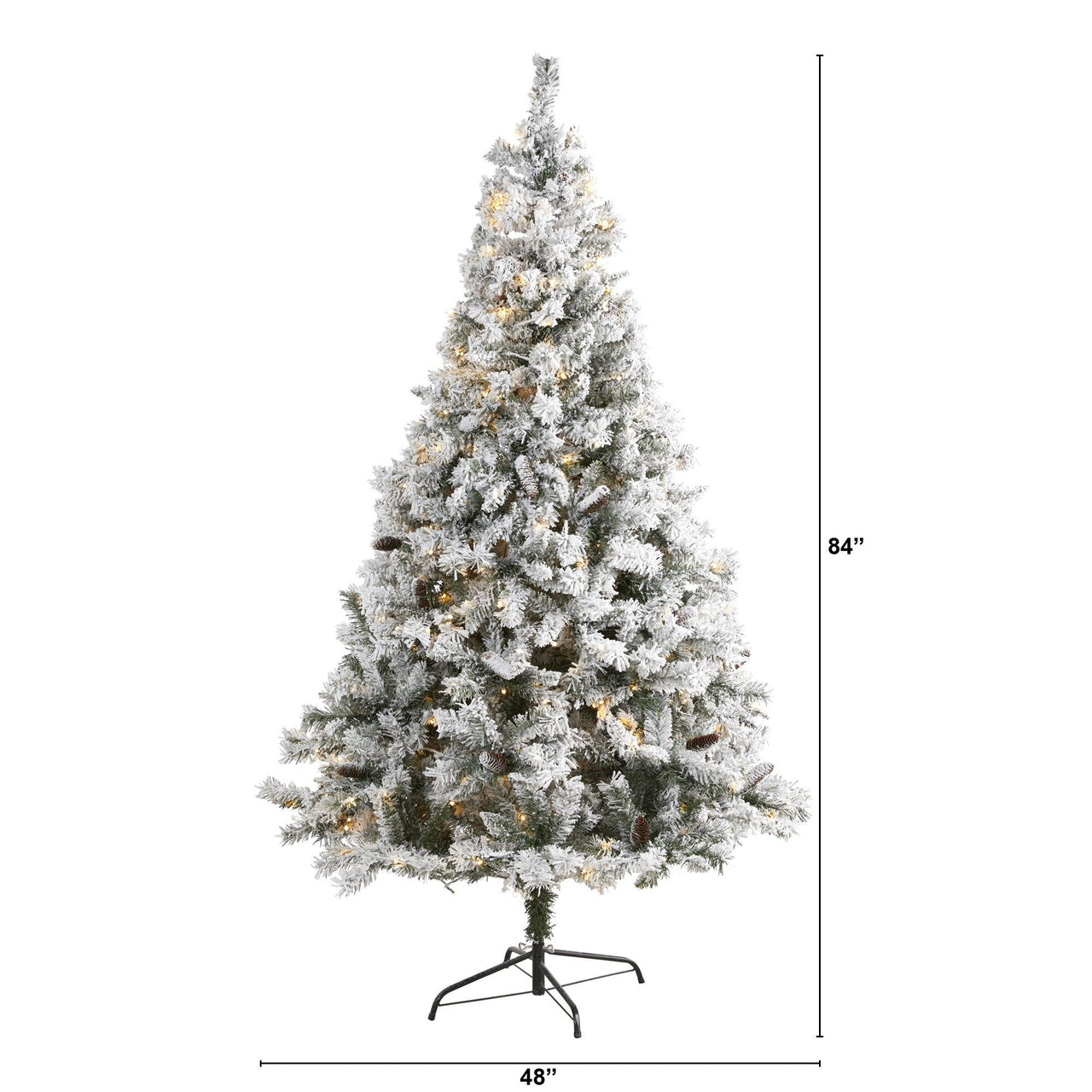 7' Flocked White River Mountain Pine Artificial Christmas Tree with Pinecones and 350 LED Lights - The Fox Decor