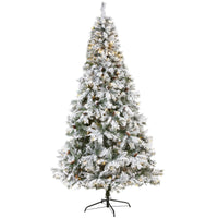 Thumbnail for 8' Flocked White River Mountain Pine Artificial Christmas Tree with Pinecones and 500 Clear LED Lights