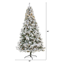 Thumbnail for 8' Flocked White River Mountain Pine Artificial Christmas Tree with Pinecones and 500 Clear LED Lights - The Fox Decor