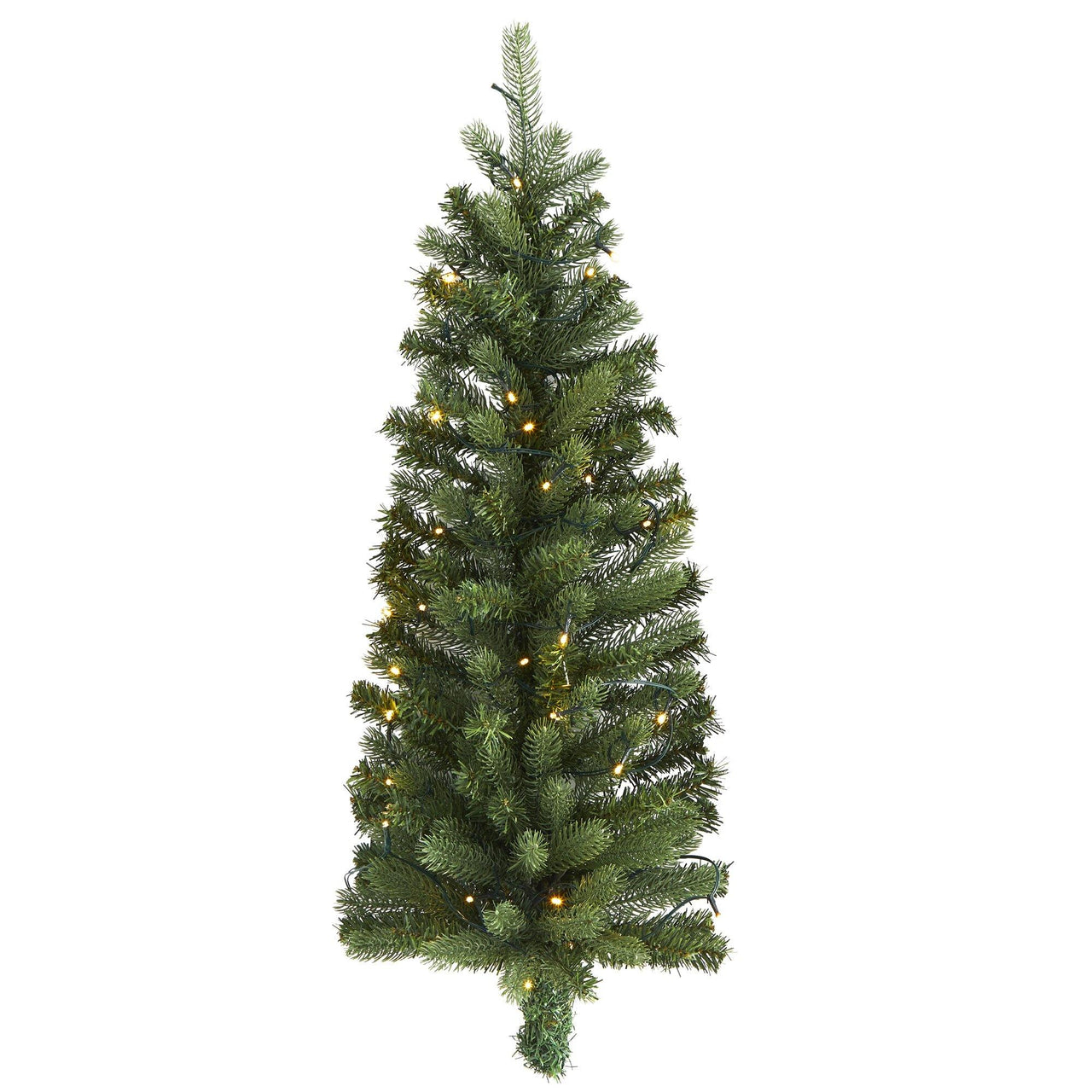 3' Flat Back Wall Hanging Artificial Christmas Tree with 35 Clear LED Lights