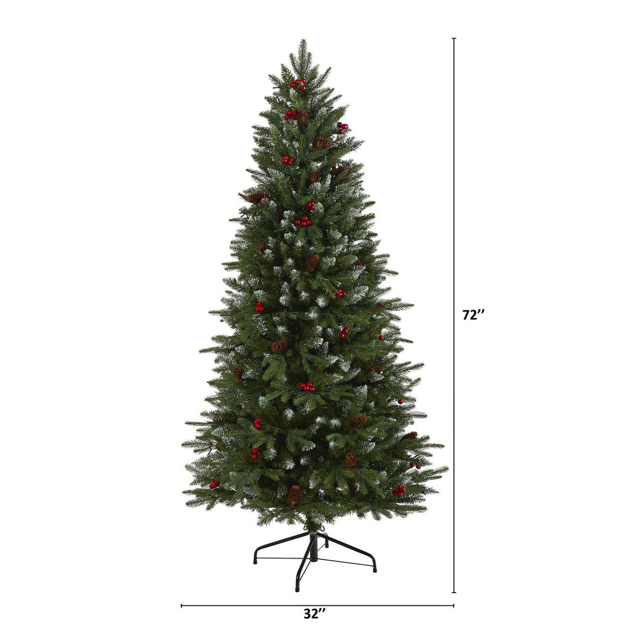 6' Snow Tipped Portland Spruce Artificial Christmas Tree with Frosted Berries and Pinecones with 300 Clear LED Lights - The Fox Decor