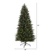Thumbnail for 6' Snow Tipped Portland Spruce Artificial Christmas Tree with Frosted Berries and Pinecones with 300 Clear LED Lights - The Fox Decor