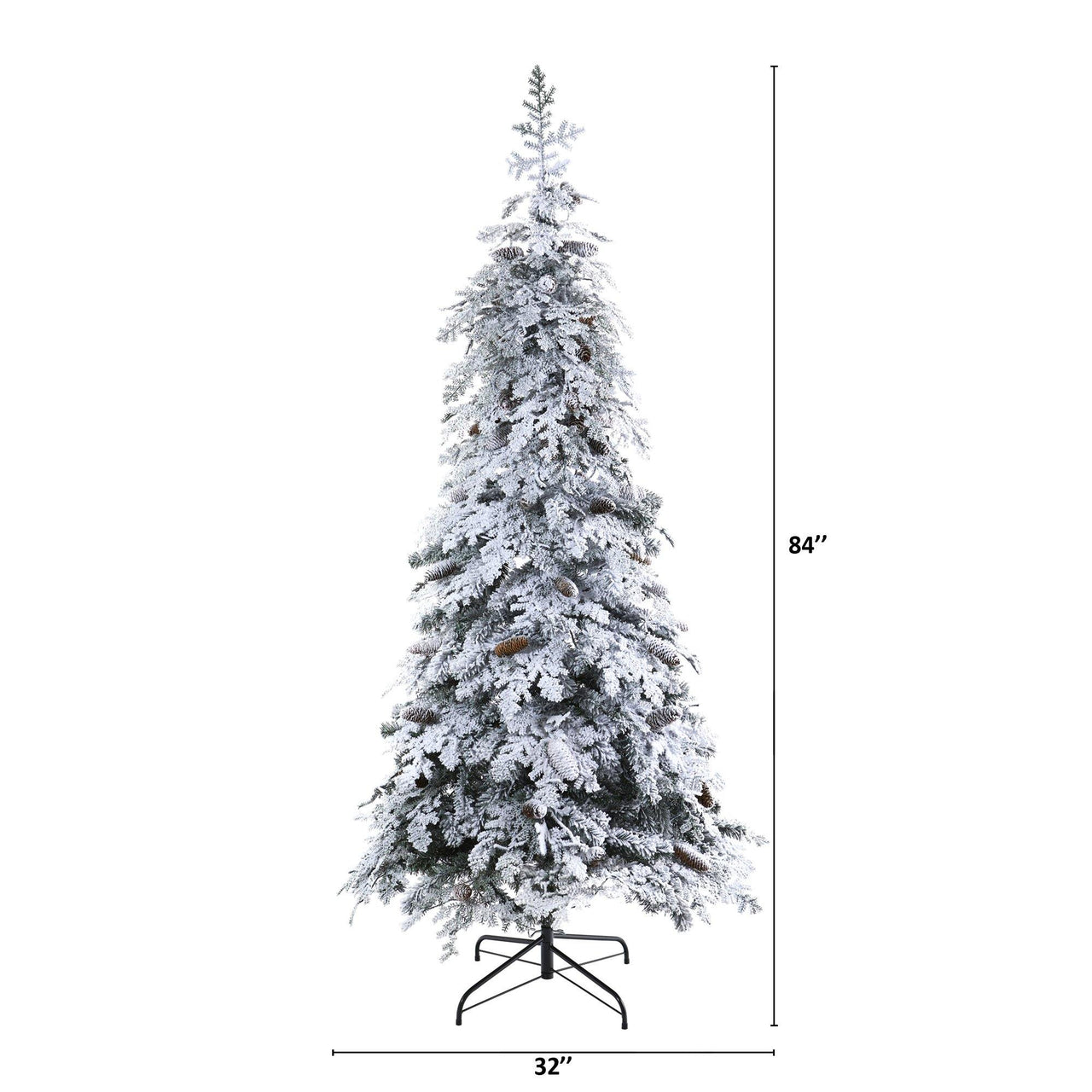 7’ Flocked Montana Down Swept Spruce Artificial Christmas Tree with Pinecones and 400 LED Lights - The Fox Decor