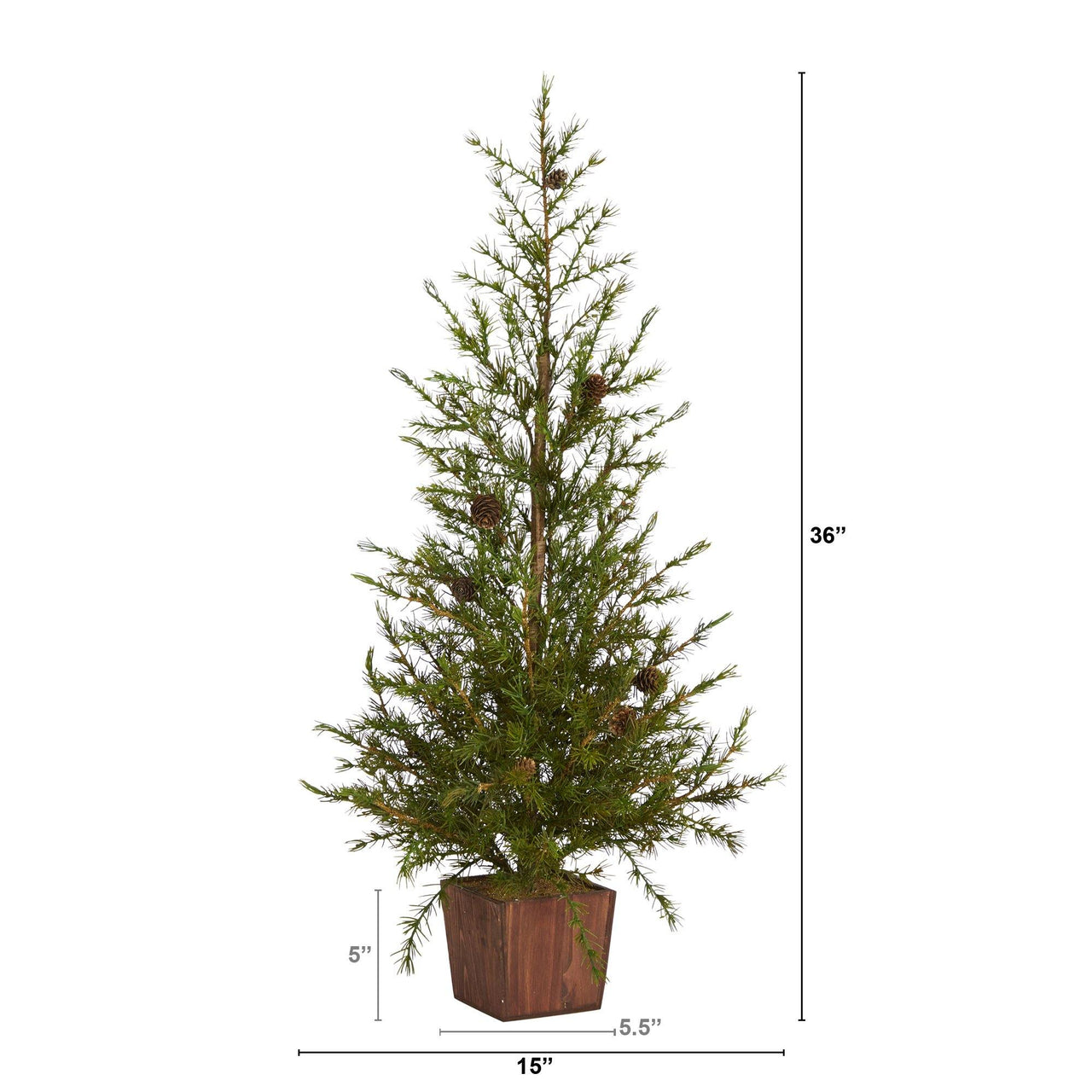 3’ Alpine “Natural Look” Artificial Christmas Tree in Wood Planter with Pine Cones - The Fox Decor