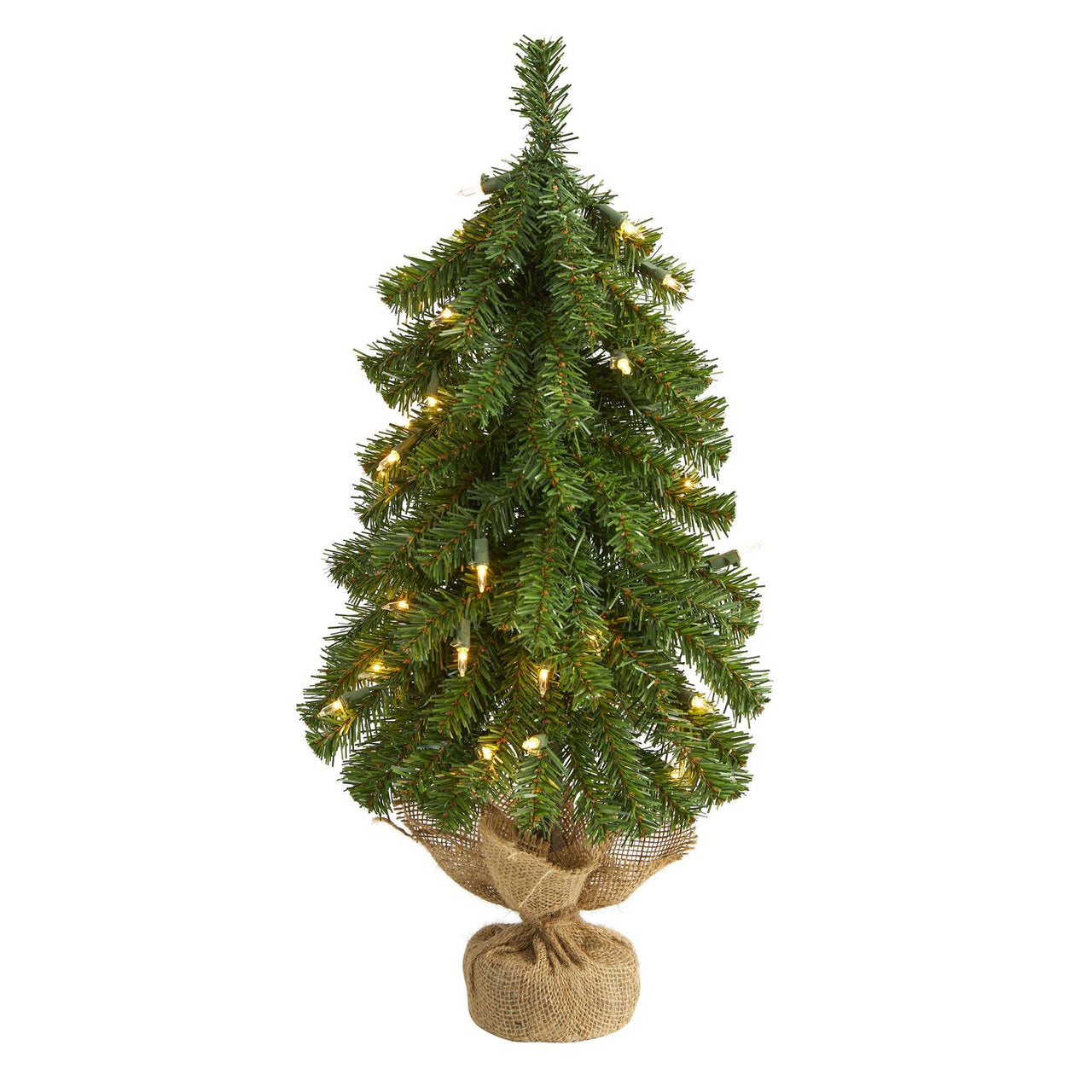 2’ Alpine Artificial Christmas Tree with 35 Lights, 92 Bendable Branches and a Burlap Planter