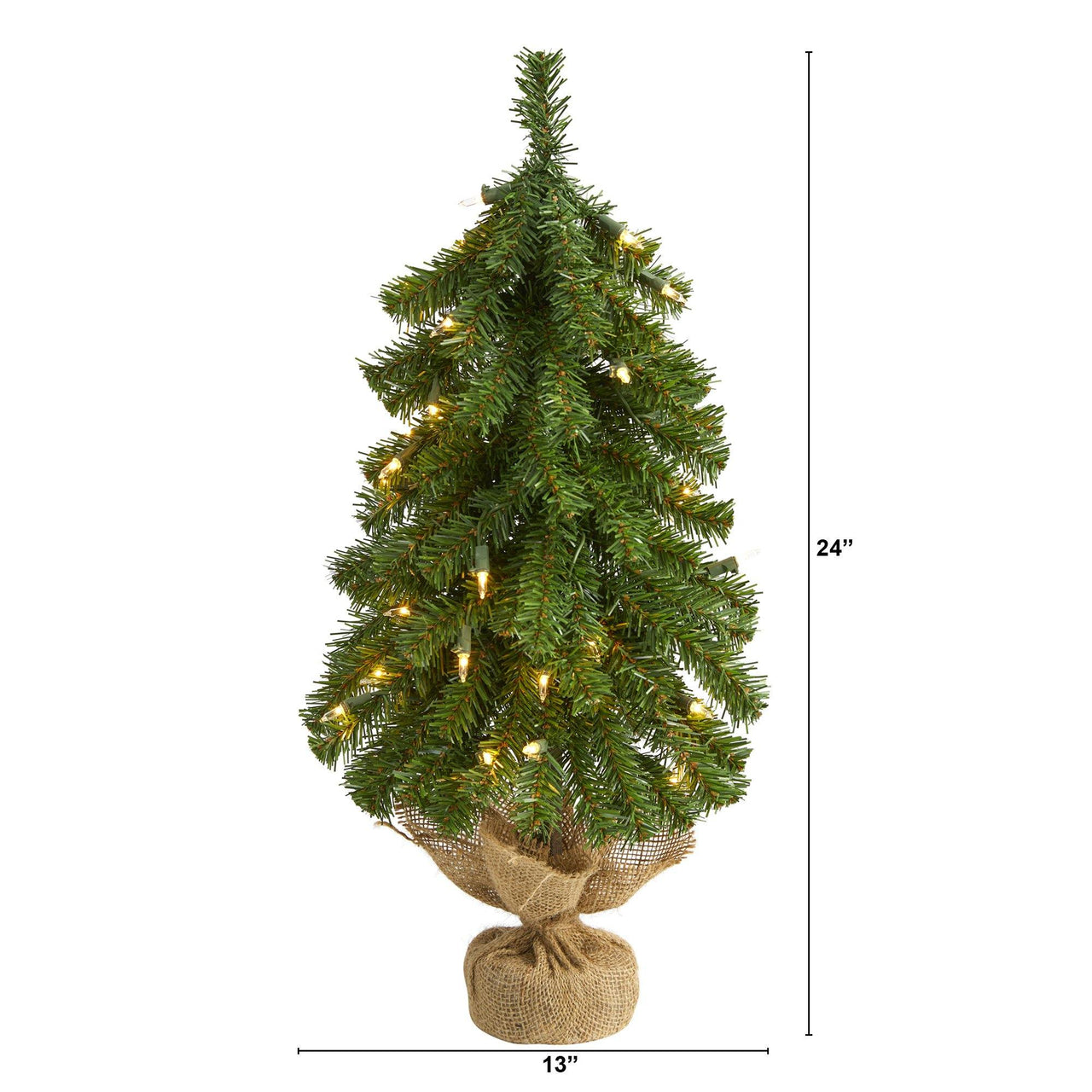 2’ Alpine Artificial Christmas Tree with 35 Lights, 92 Bendable Branches and a Burlap Planter - The Fox Decor